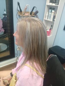 Long hair with colour, styled at Hair by Vinia
